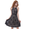 Kate Kasin Women Stylish Slim Fit sans manches U-Neck Casual Summer Floral Print Black Dress KK000638-1